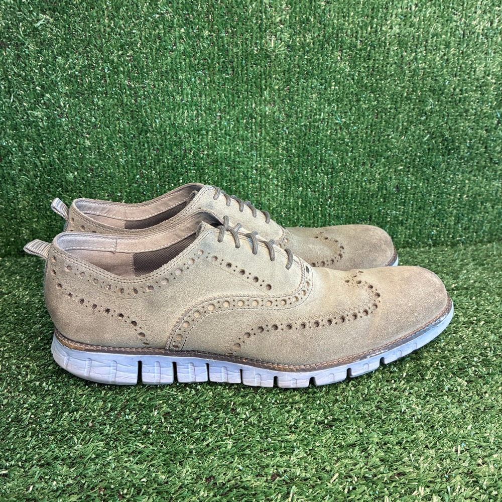 Cole Haan Zerogrand Suede Wingtip Brogue Oxford Casual Sneaker Taupe Tan Men 11M